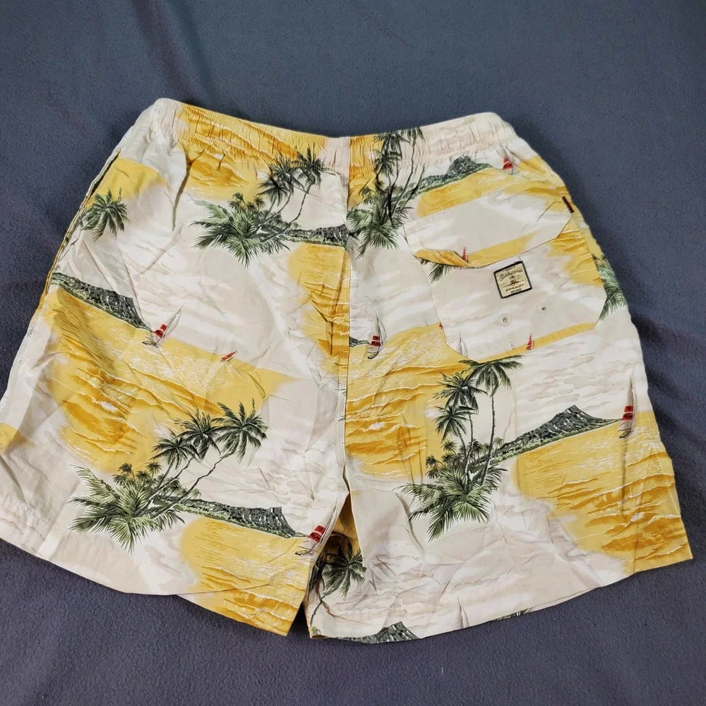 Tommy Bahama Bungalow Brand‎ Mens Yellow Tropical Island Print Swim Trunks L